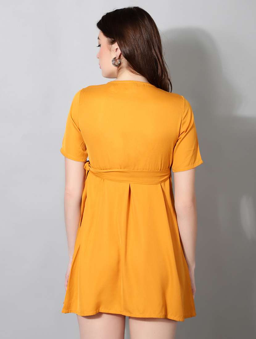 women solid short sleeve wrap dress - 22177166 -  Standard Image - 3