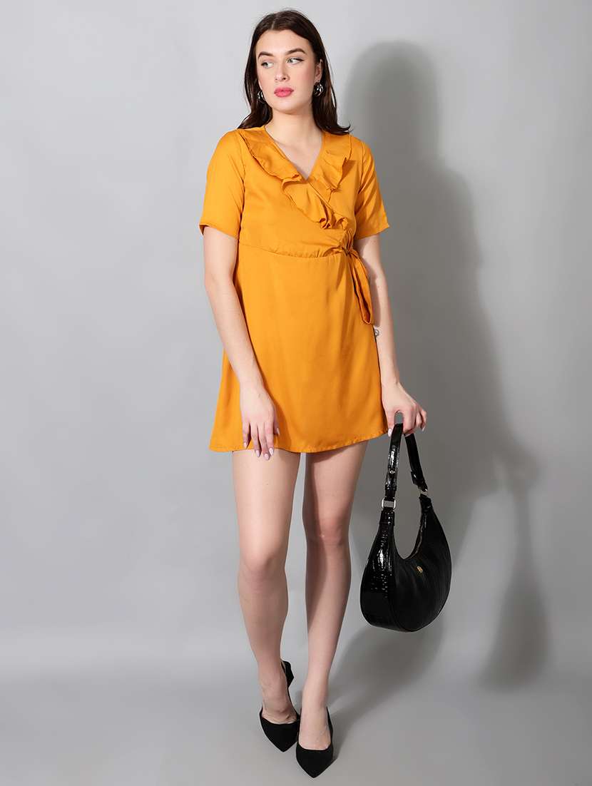 women solid short sleeve wrap dress - 22177166 -  Standard Image - 5