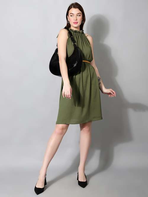 women solid halter neck sleeveless a-line dress - 22177170 -  Standard Image - 0