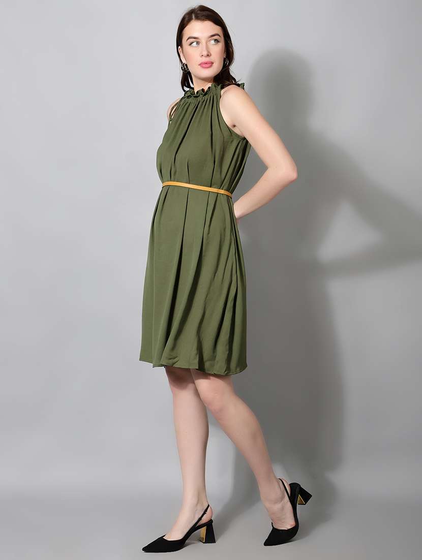 women solid halter neck sleeveless a-line dress - 22177170 -  Standard Image - 3