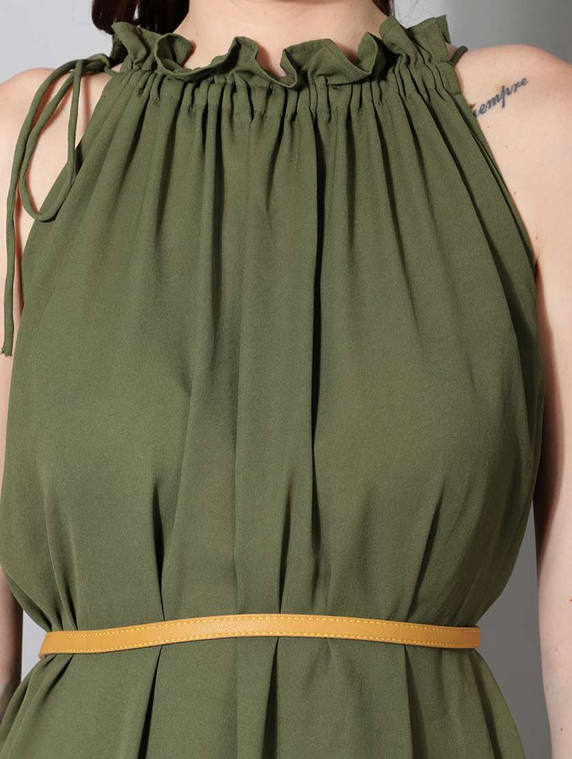 women solid halter neck sleeveless a-line dress - 22177170 -  Standard Image - 5