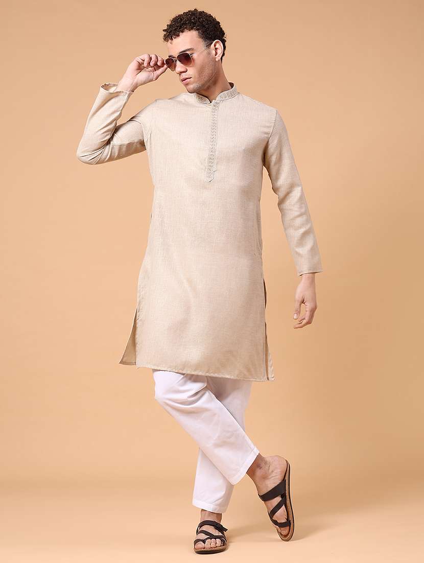 men solid mandarin neck kurta pyjama set
