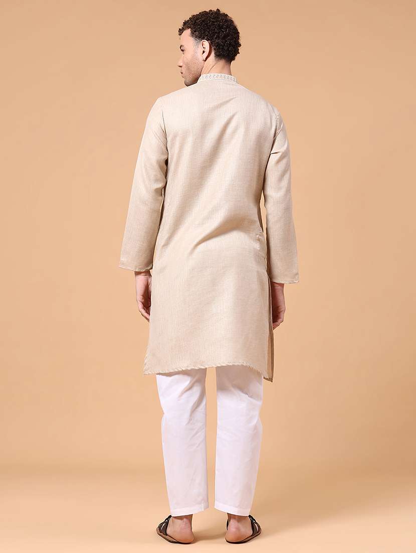 men solid mandarin neck kurta pyjama set - 22177216 -  Standard Image - 3