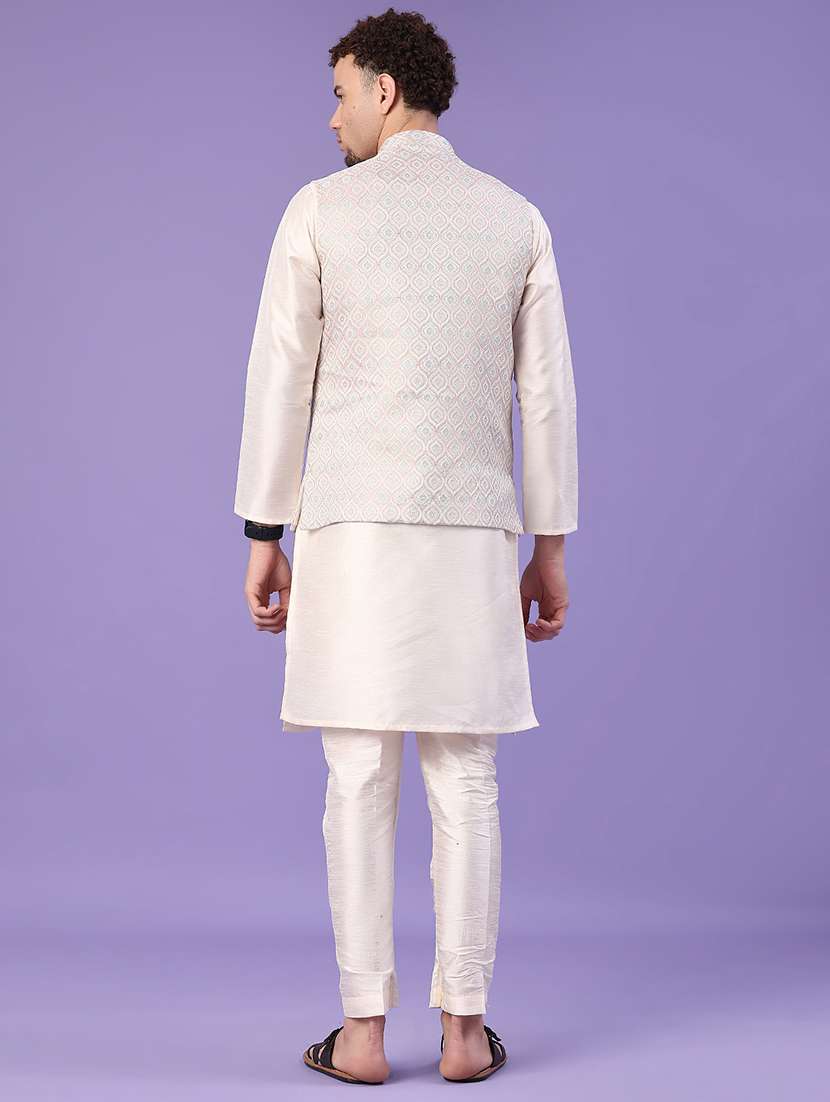 Beige Kurta Pyjama With Jacket Ethnic Wear Set - 22177220 -  Standard Image - 3