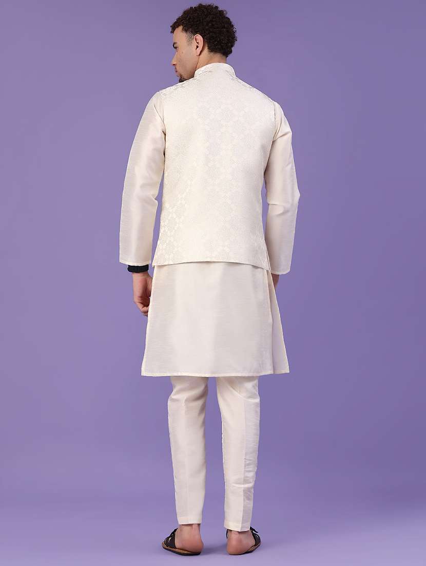 Beige Kurta Pyjama With Jacket Ethnic Wear Set - 22177221 -  Standard Image - 3