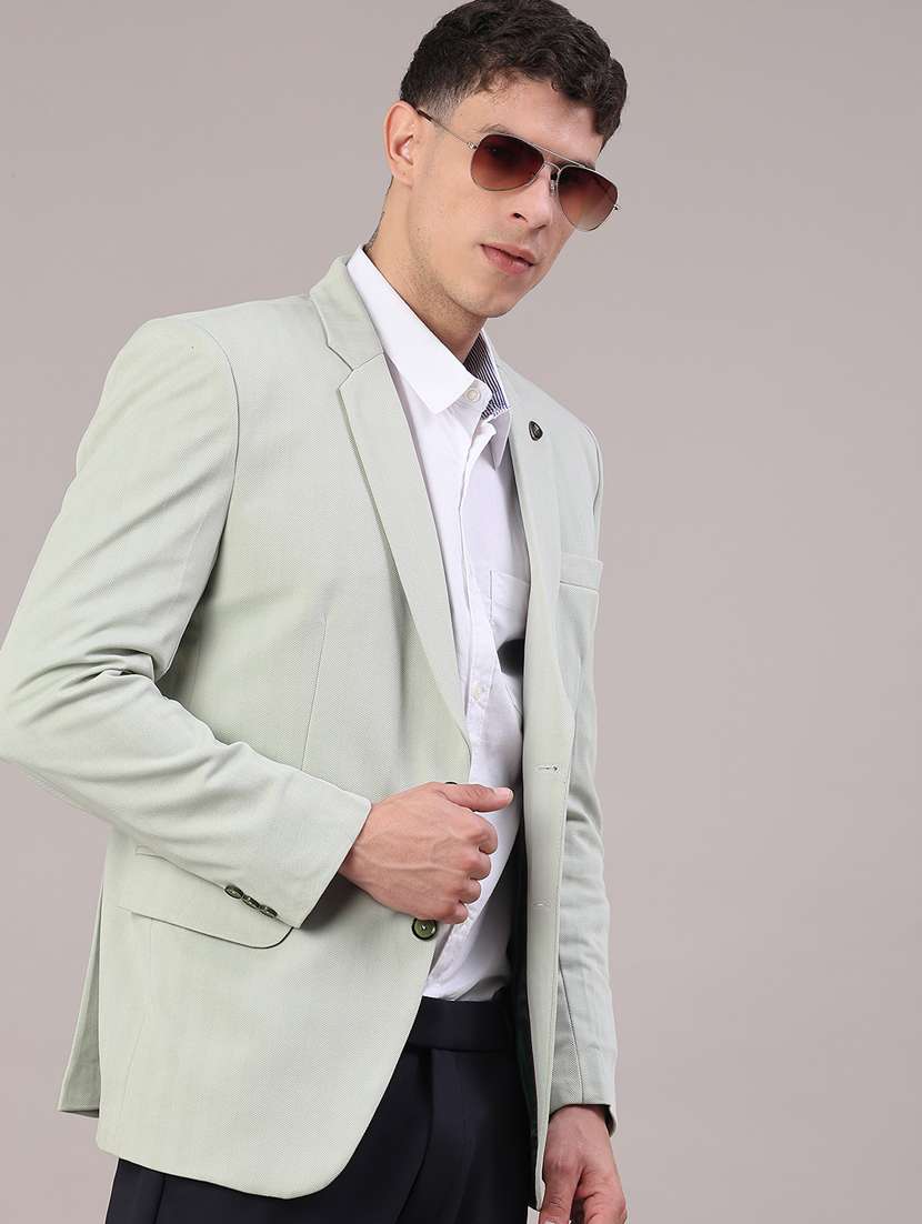men self design lapel collar single breasted casual blazer