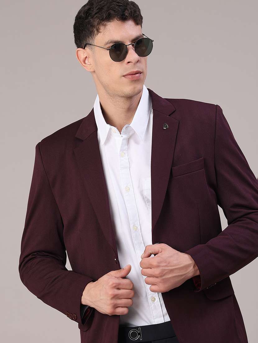 men solid lapel collar single breasted casual blazer