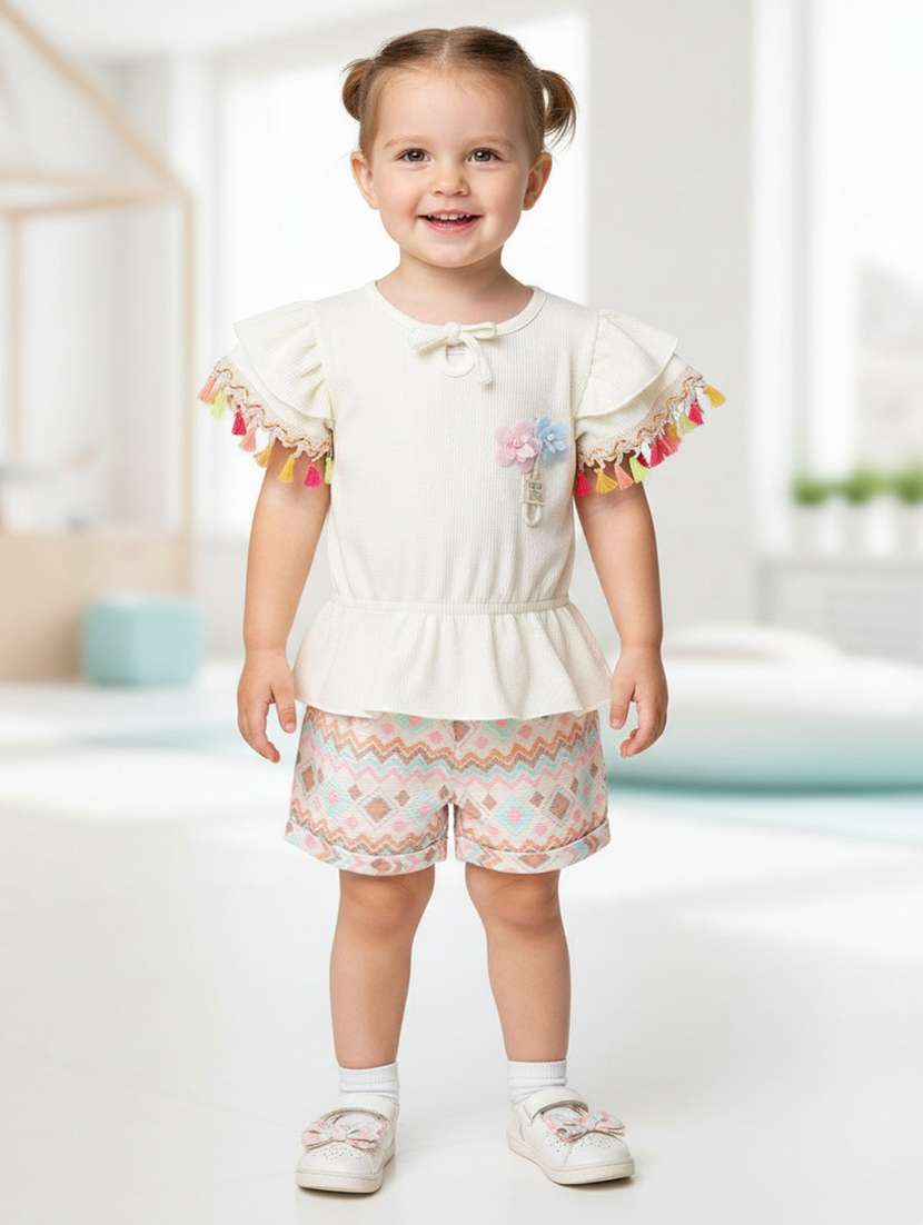 girls printed top and shorts set
