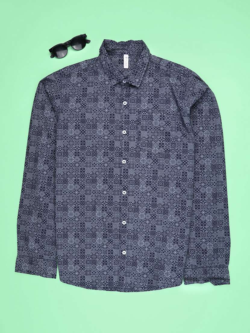 boys printed collared long sleeve shirt