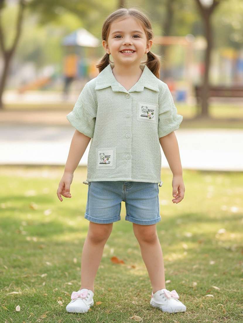 girls soldi collaerd short sleeve shirts top