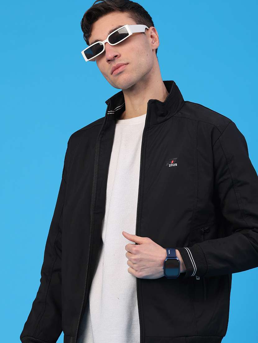 men solid long sleeve insulator bomber jacket