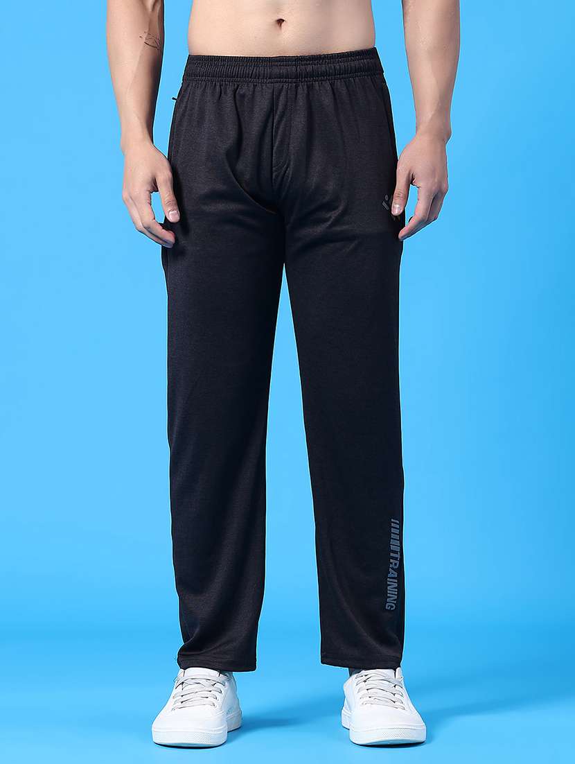 men black polyester  full length track pant