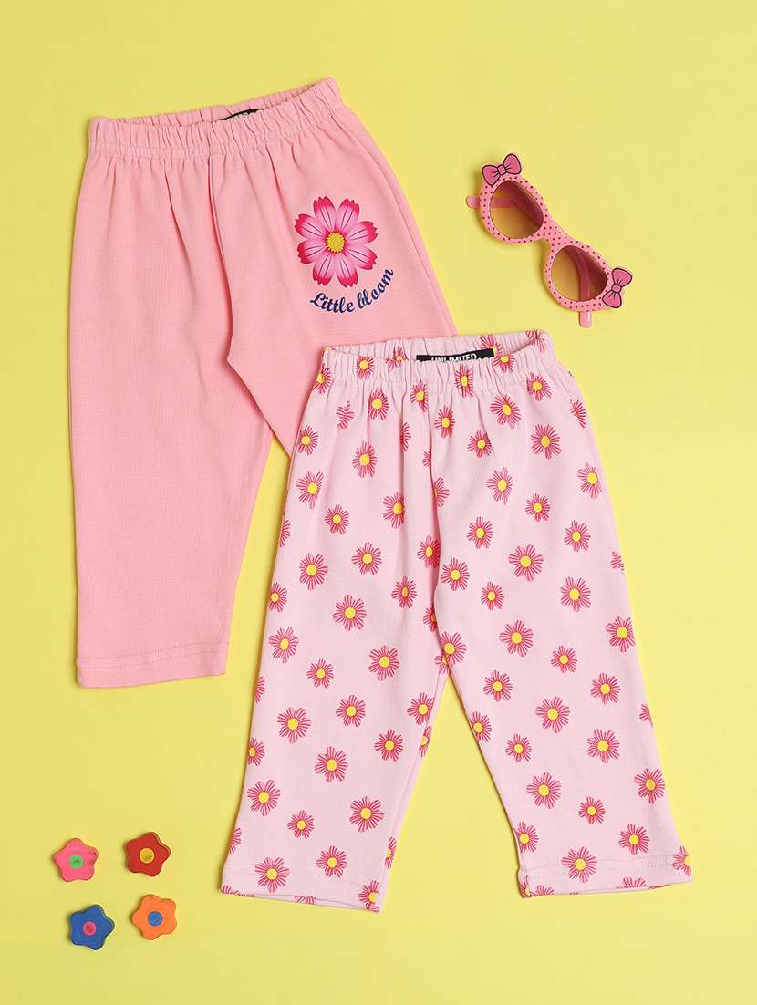 girls pack of 2 printed mid rise pyjama