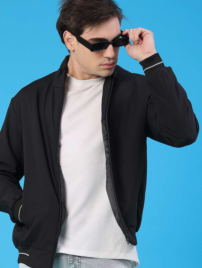 men solid long sleeve insulator bomber jacket