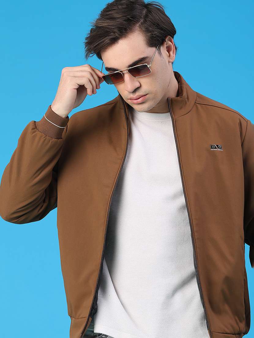 men solid long sleeve insulator bomber jacket