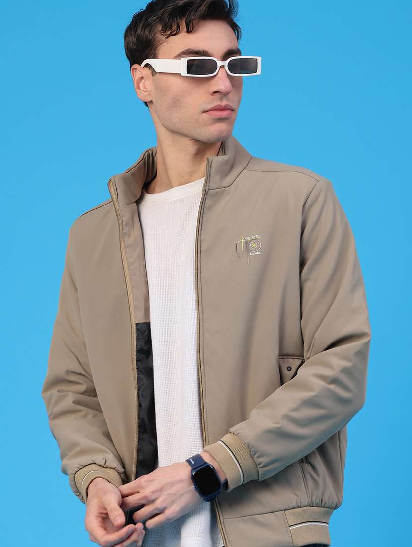 men solid long sleeve insulator bomber jacket