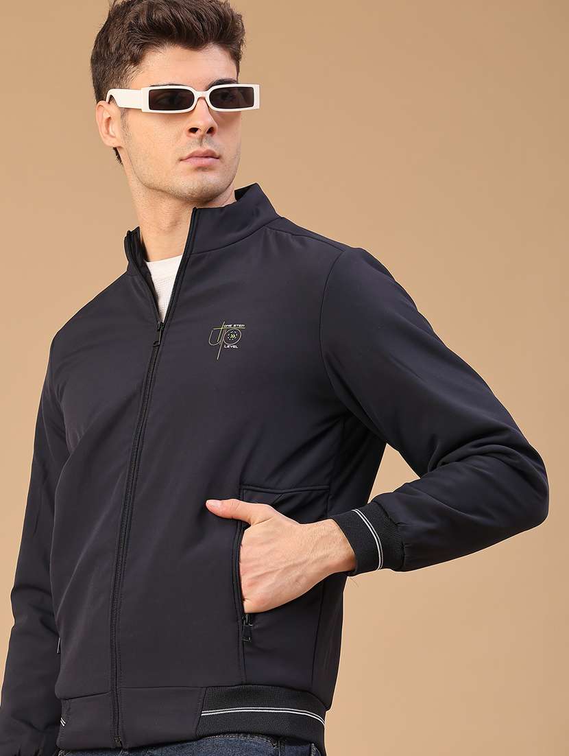 men solid long sleeve insulator bomber jacket