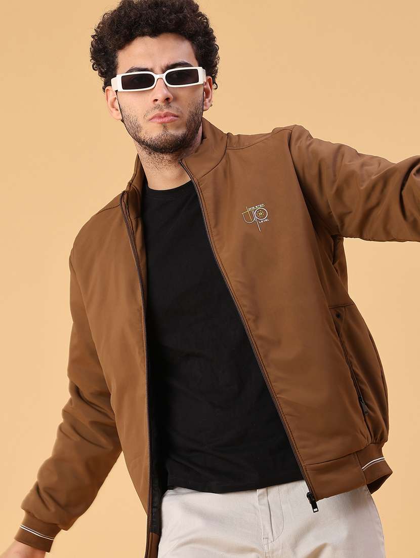 men solid long sleeve insulator bomber jacket