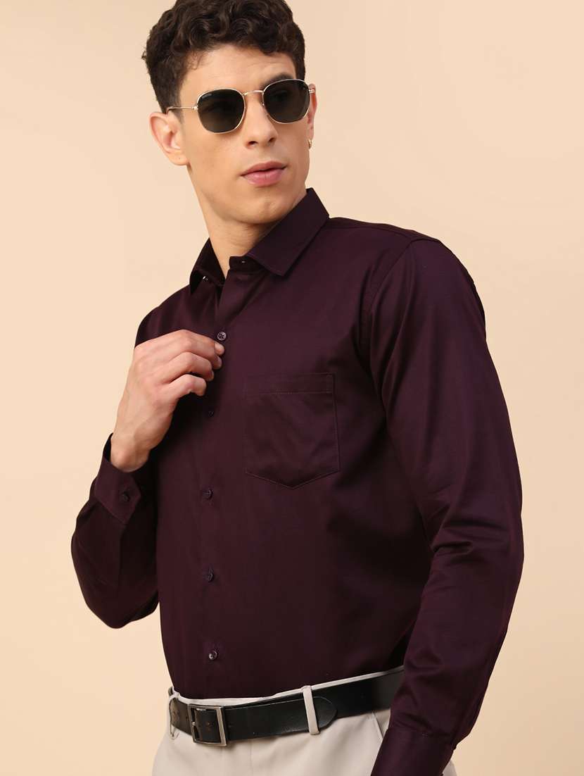 men solid long sleeve slim fit formal shirt