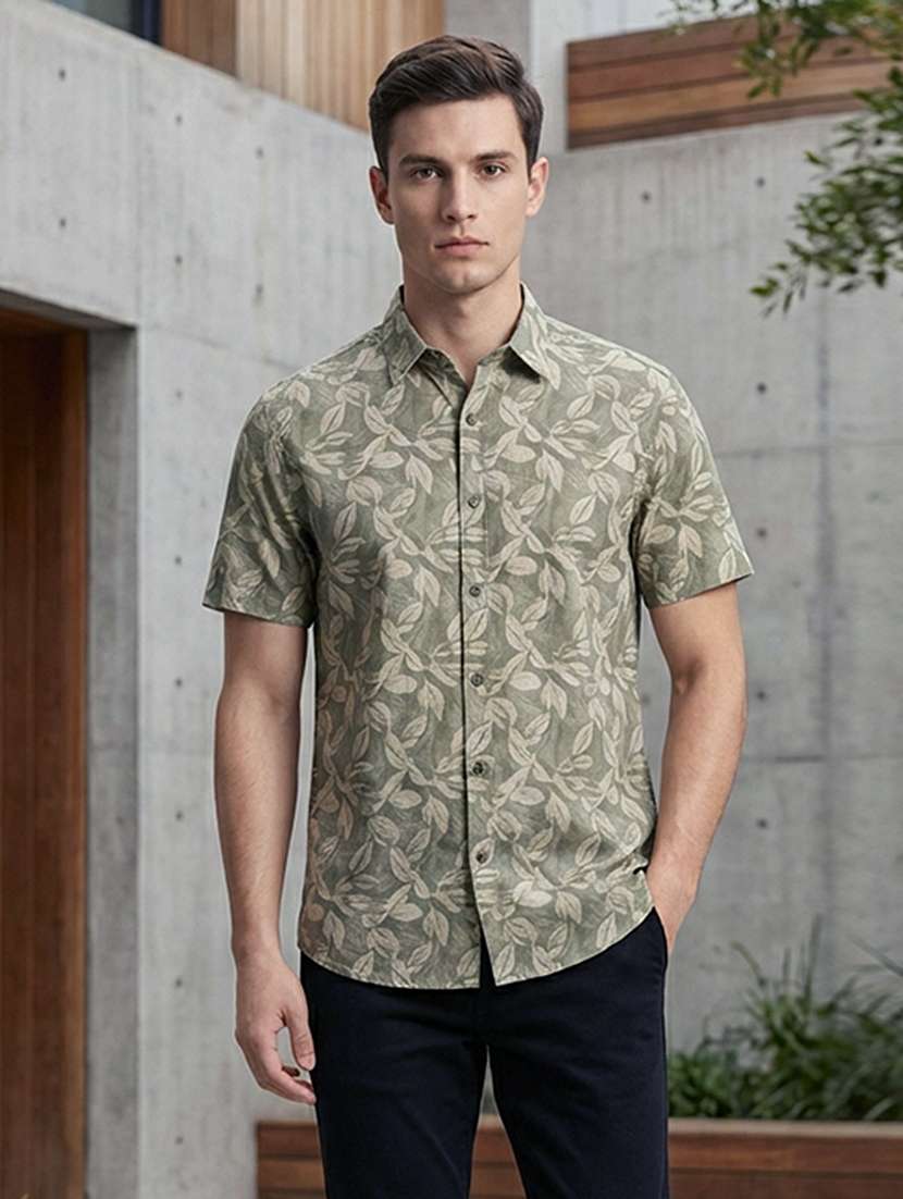 men printed short sleeve regular fit casual shirt