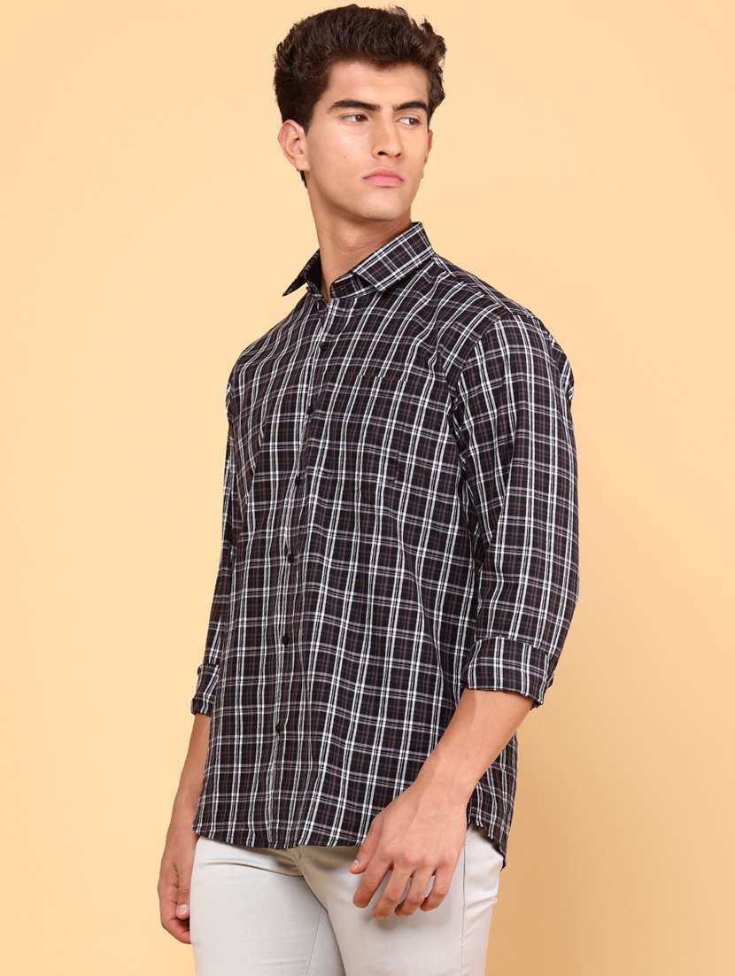 men checkered long sleeve regular fit casual shirt