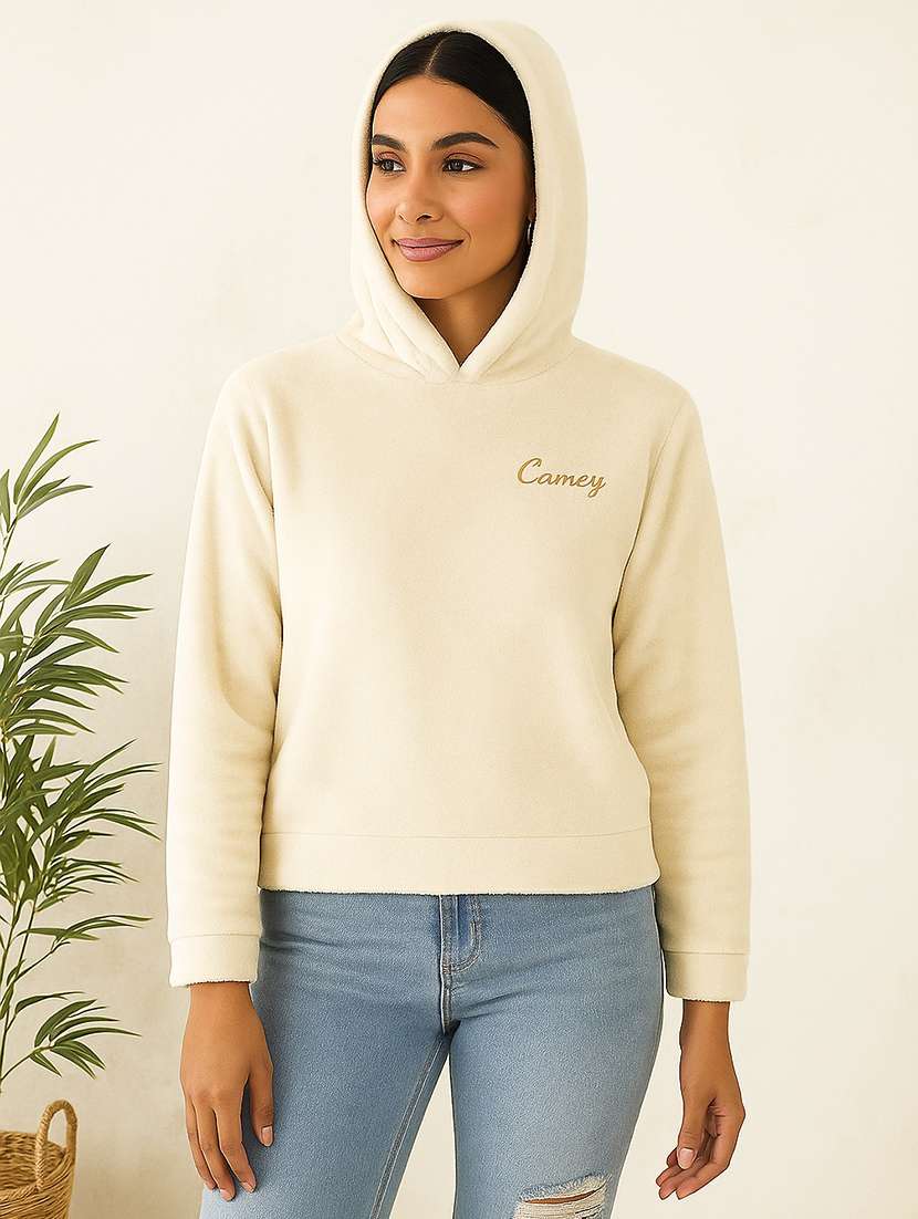 women solid long sleeve hooded sweatshirt