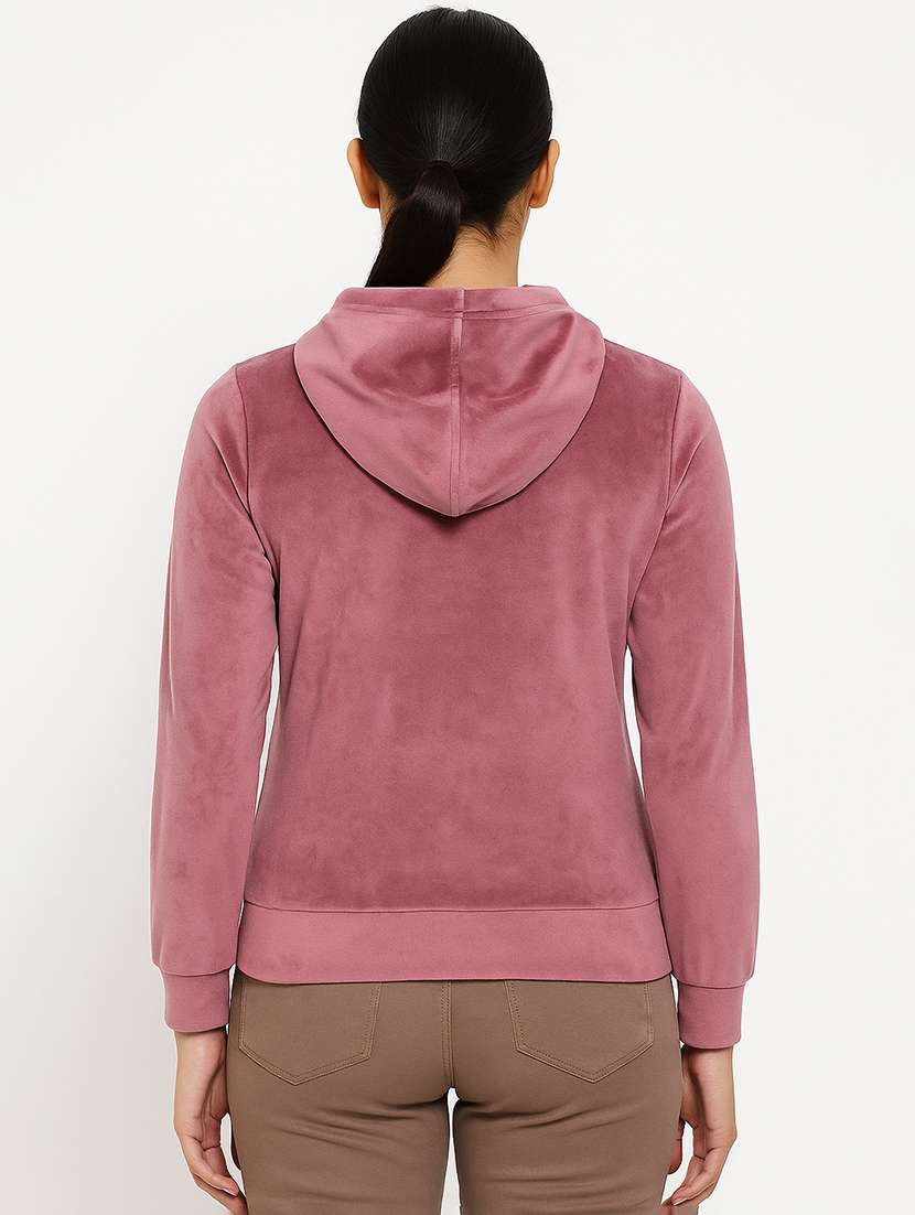 women solid long sleeve hooded sweatshirt - 22177862 -  Standard Image - 3