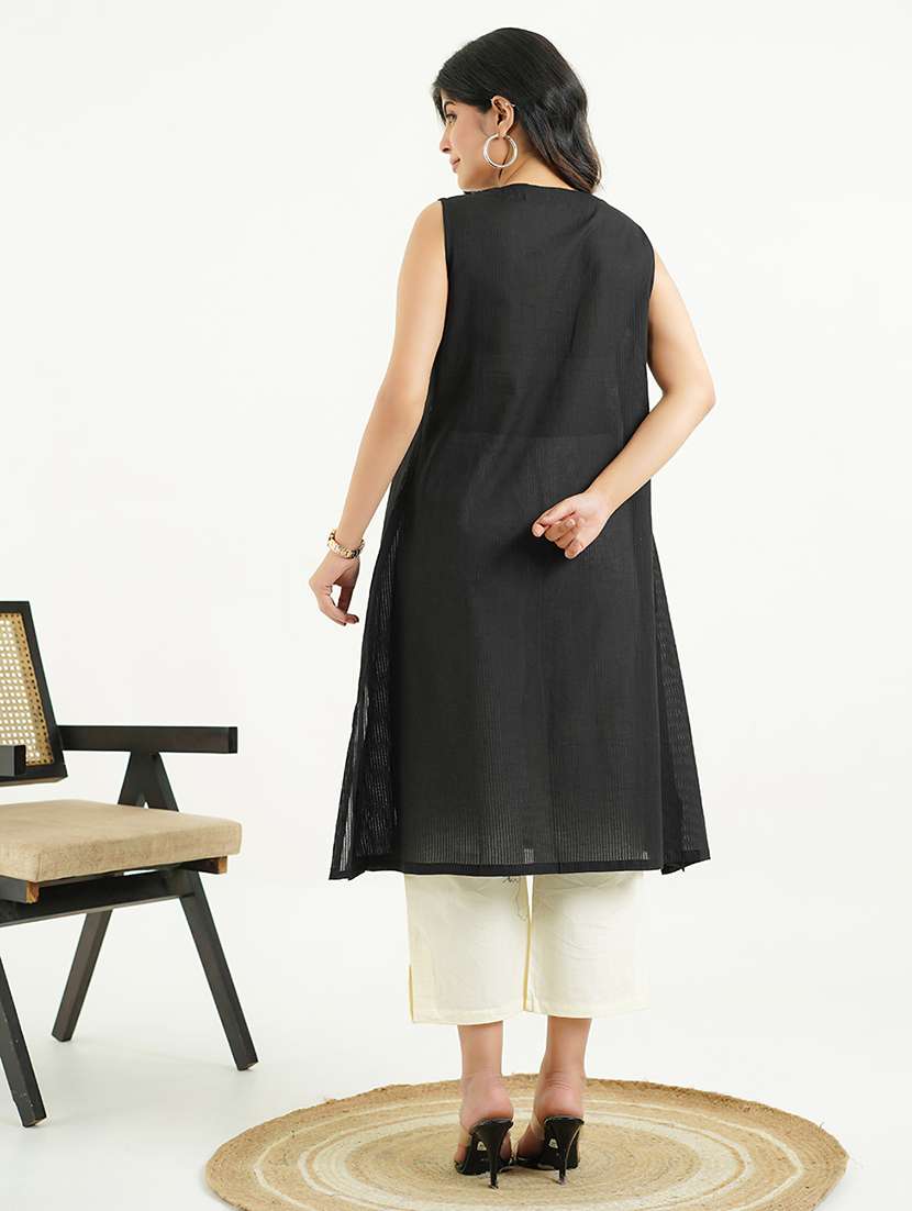 women solid sleeveless a-line kurta - 22177864 -  Standard Image - 3