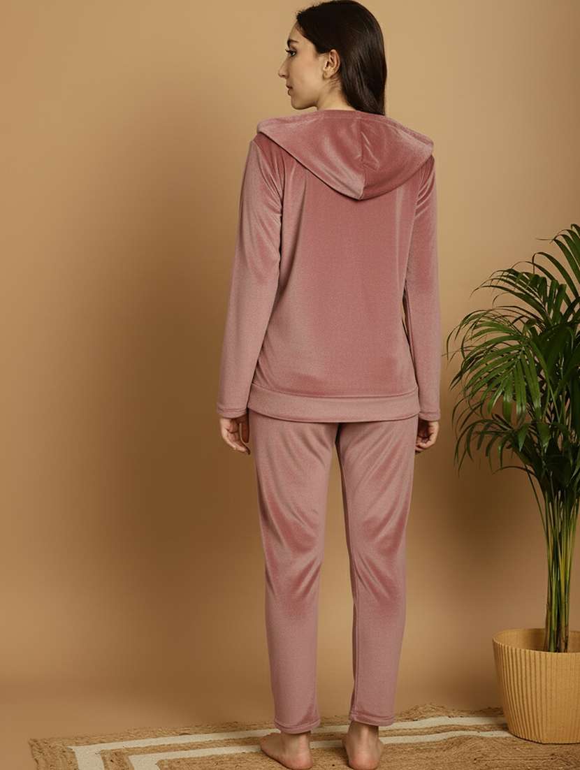 Women Solid Hooded Nightwear Pyjama Set - 22177873 -  Standard Image - 3