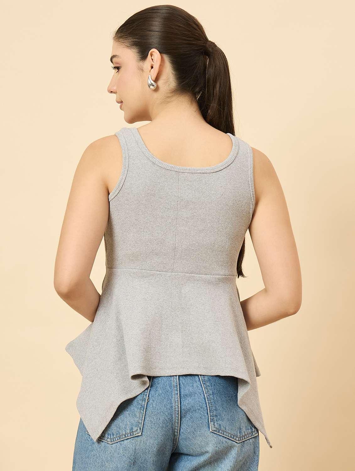 women solid sleeveless asymmetric peplum top - 22177880 -  Standard Image - 3