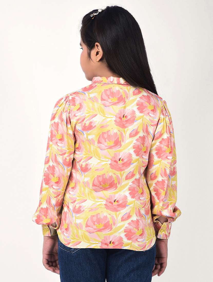 girls printed tie-up neck long sleeve top - 22177896 -  Standard Image - 3