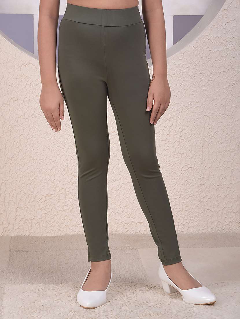girls olive solid mid rise jegging