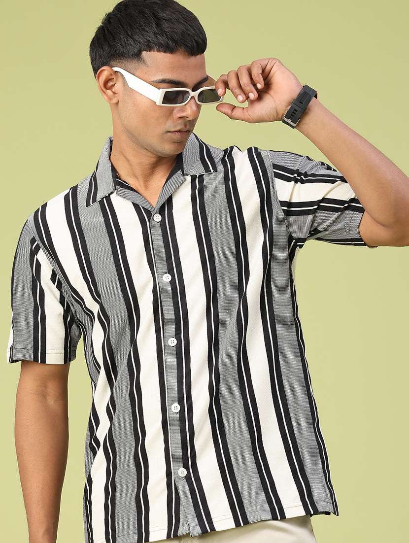 men striped short sleeve regular fit casual shirt