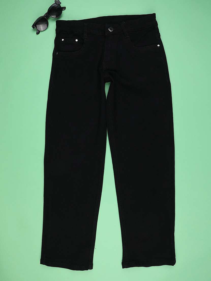 girls solid md rise straight jeans