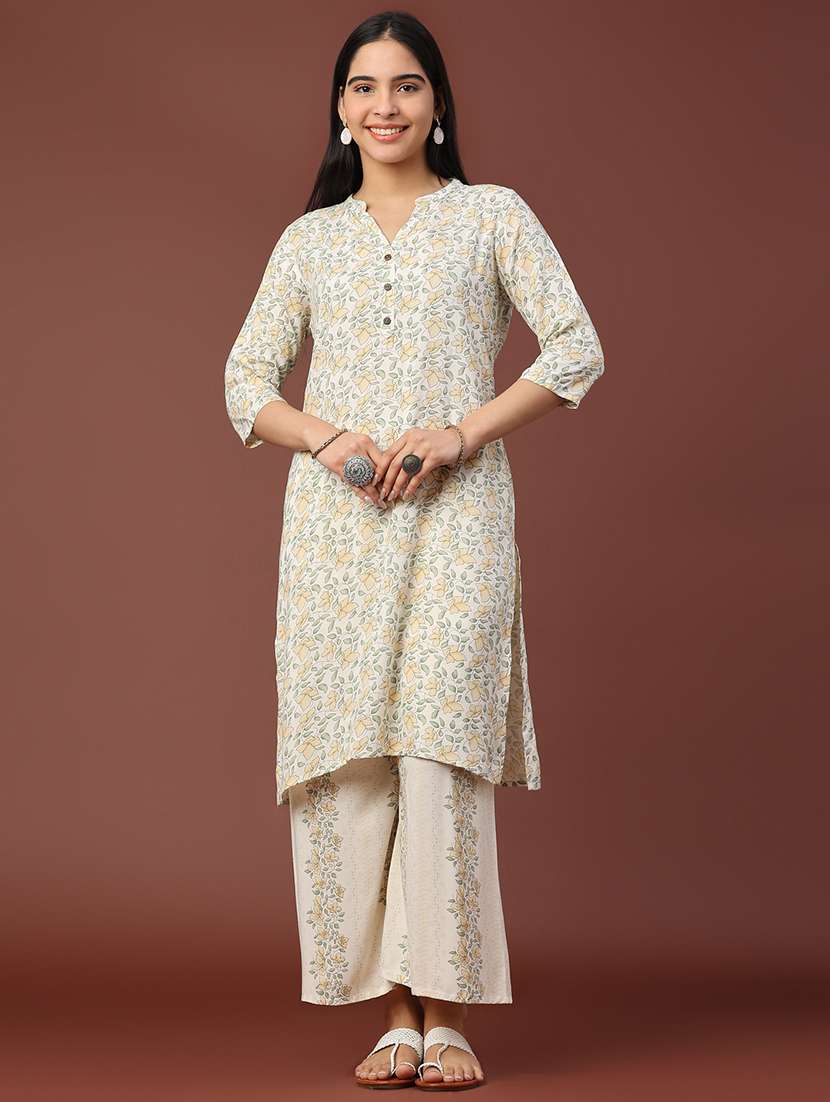 off white rayon kurta pant  set