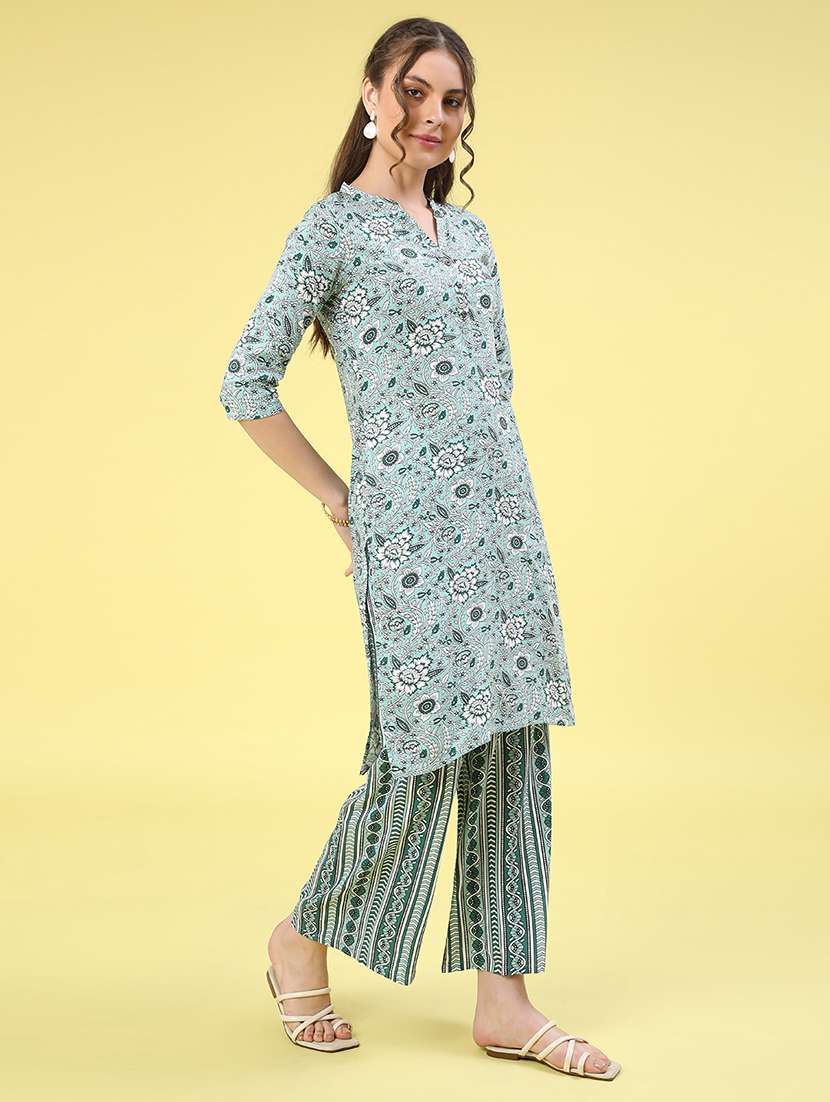 green rayon kurta pant  set - 22177953 -  Standard Image - 3