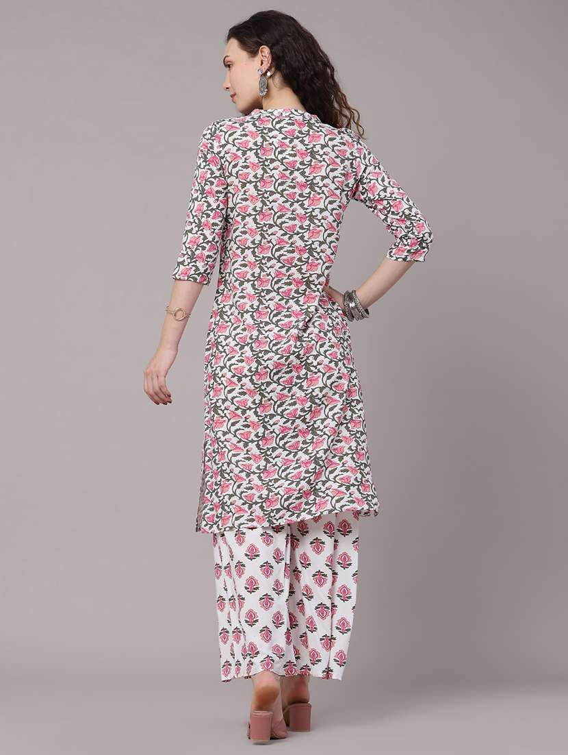 women printed three quarter sleeves kurta and palazzo set - 22177955 -  Standard Image - 3