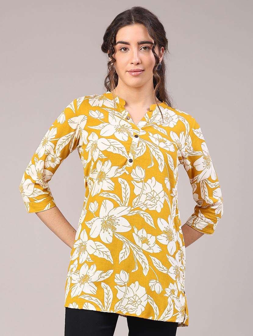 women yellow rayon straight kurti