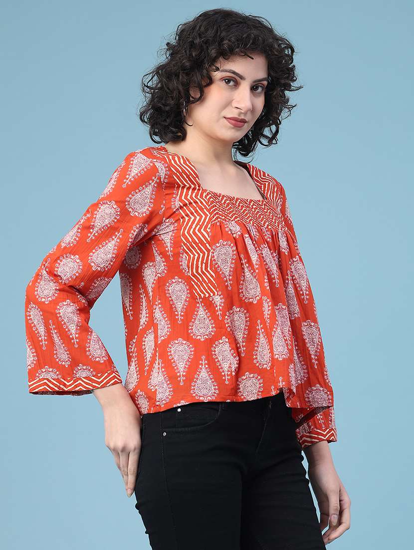 women printed square neck top - 22178019 -  Standard Image - 3