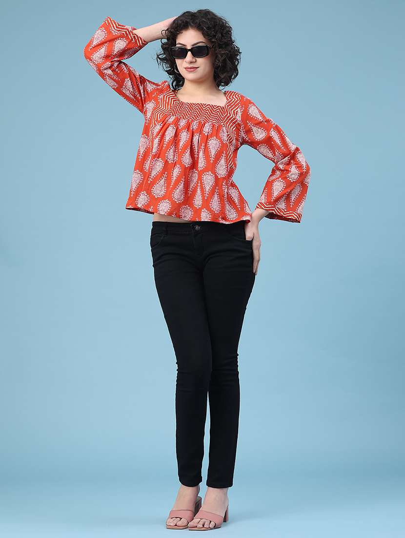 women printed square neck top - 22178019 -  Standard Image - 5