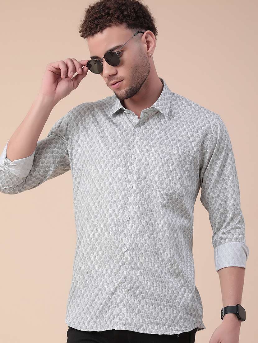 men printed long sleeves casual shirt
