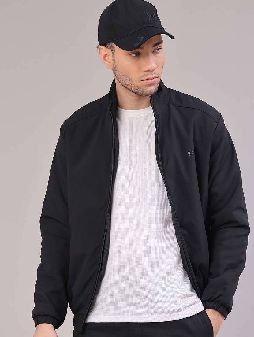 men solid long sleeve insulator bomber jacket