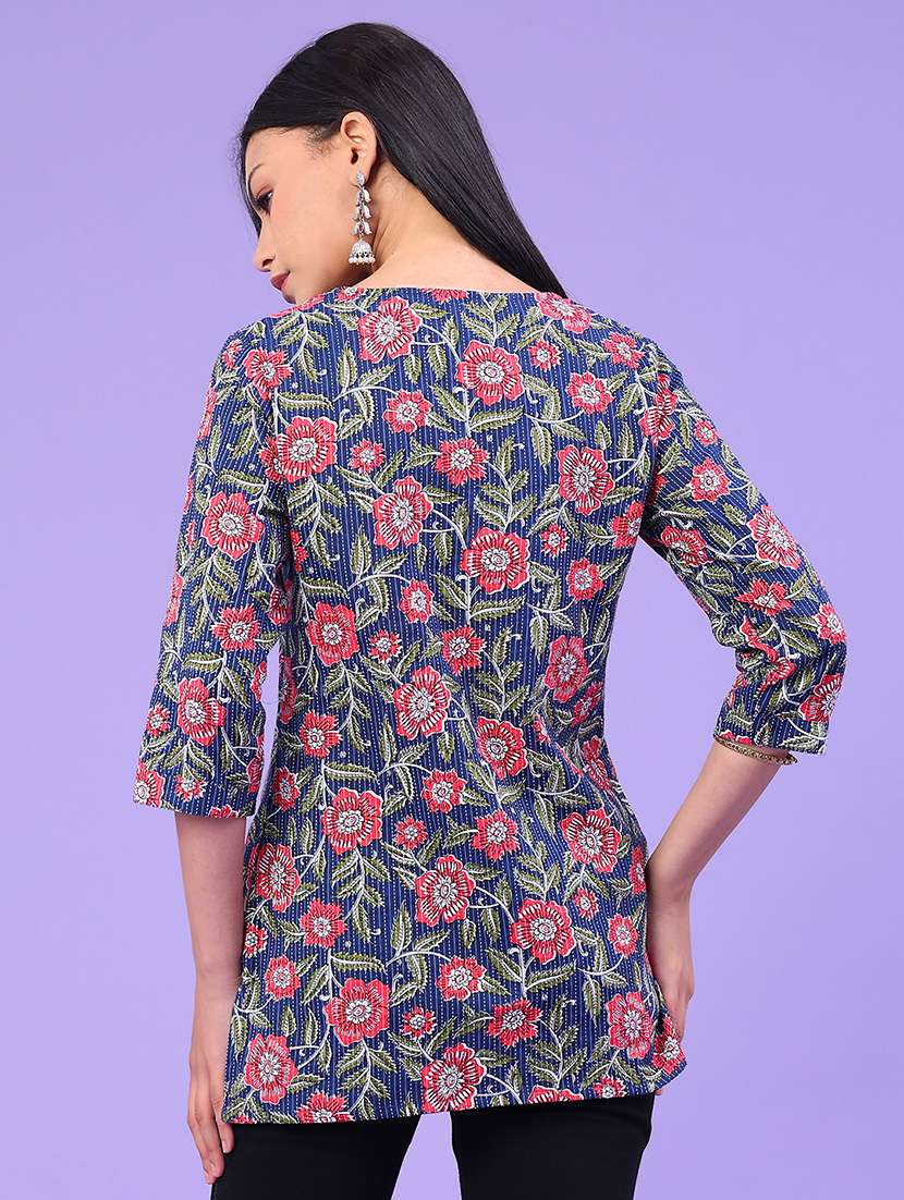 women floral printed three quarter sleeve straight kurti - 22178062 -  Standard Image - 3