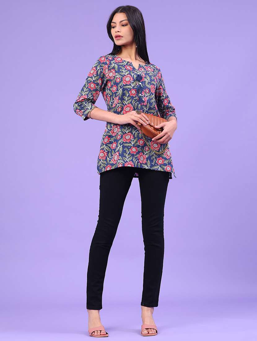 women floral printed three quarter sleeve straight kurti - 22178062 -  Standard Image - 5