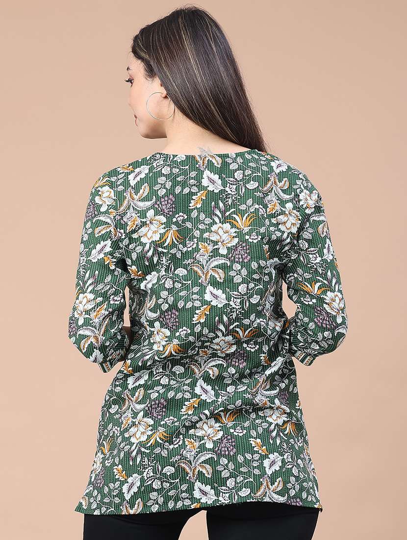 women floral printed three quarter sleeve straight kurti - 22178064 -  Standard Image - 3