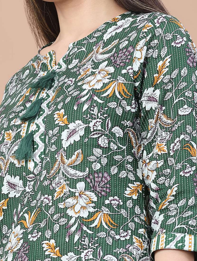 women floral printed three quarter sleeve straight kurti - 22178064 -  Standard Image - 5