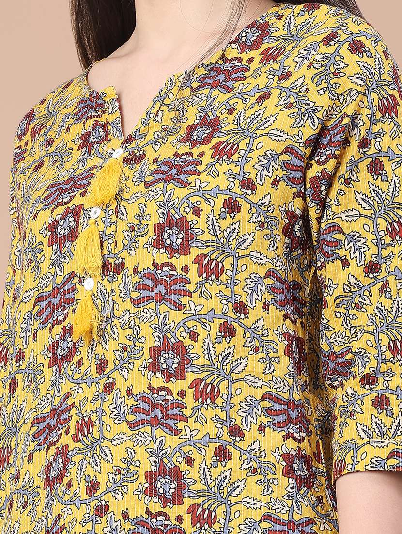 women floral printed three quarter sleeve straight kurti - 22178065 -  Standard Image - 5