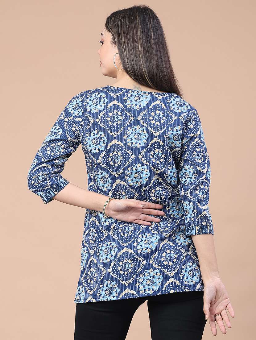 women printed three quarter sleeve straight kurti - 22178066 -  Standard Image - 3