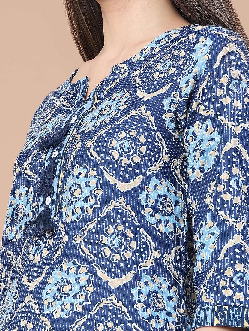 women printed three quarter sleeve straight kurti - 22178066 -  Standard Image - 5