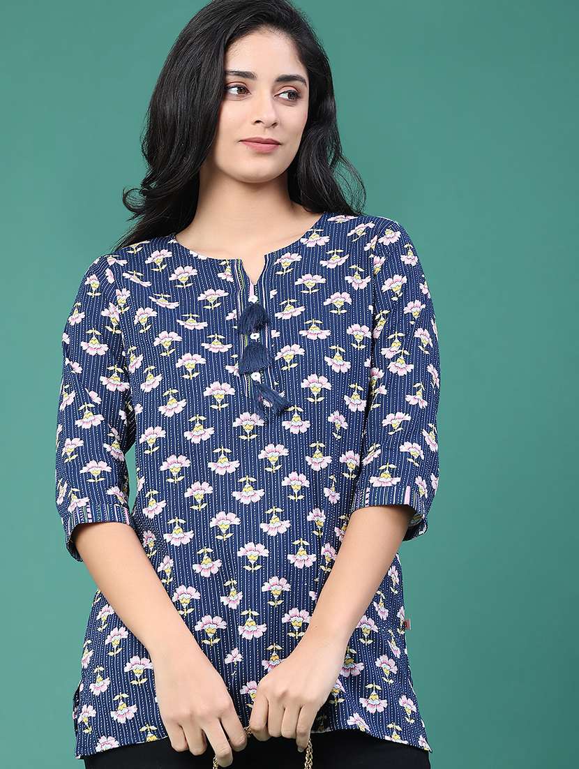 blue cotton straight kurti